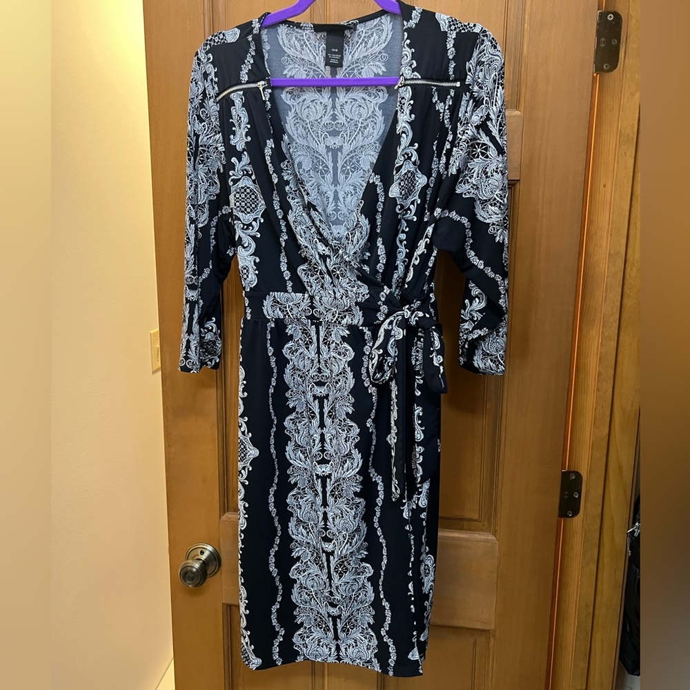 Lane Bryant Black and White Patterned Long Sleeve Wrap Dress
